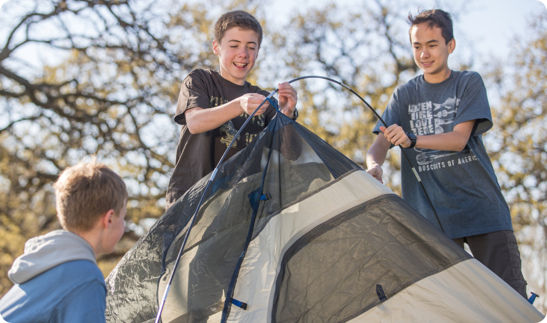 scouts bsa boys pitching a tent